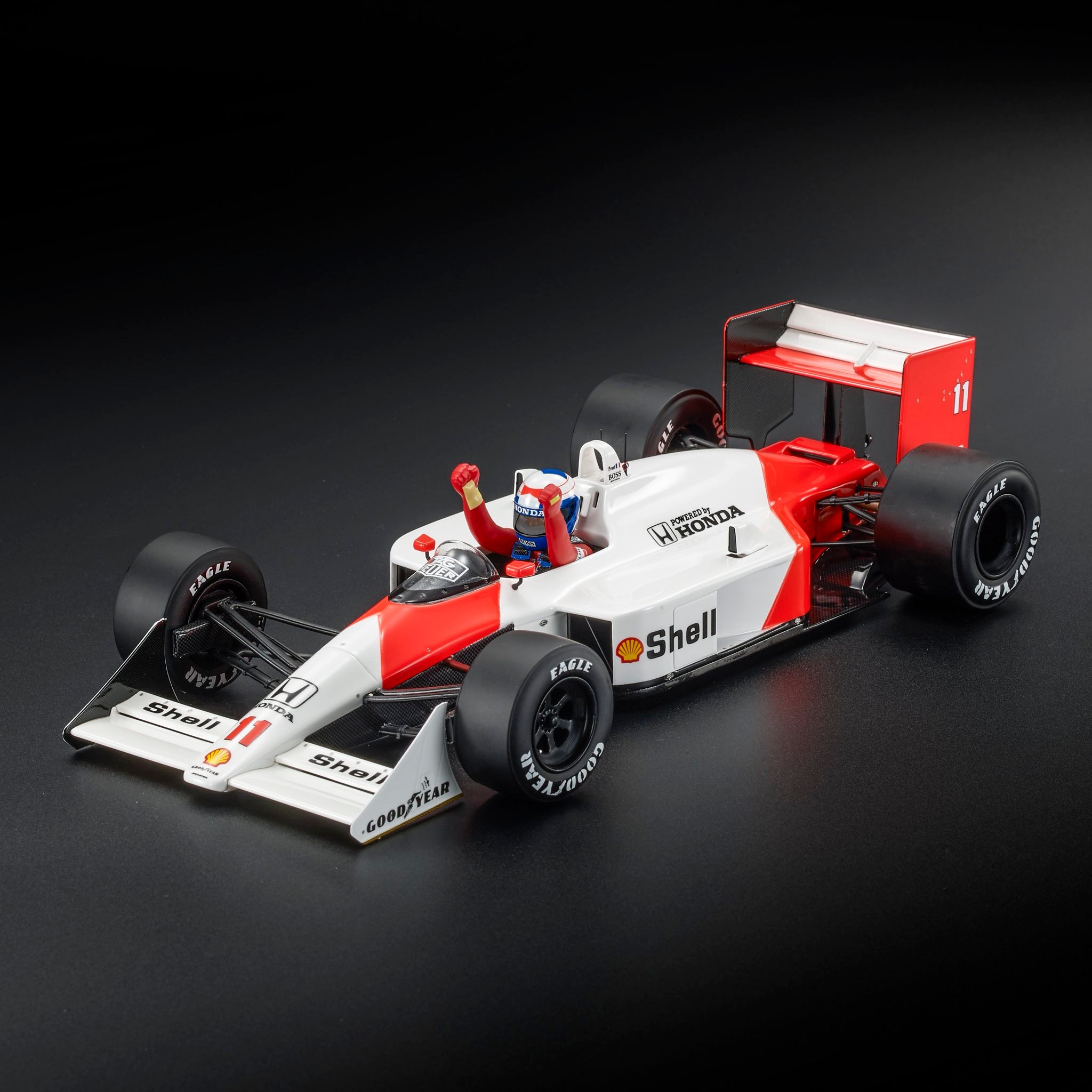 GP Replicas 1/18 ミニカー レジン プロポーションモデル 1988年フランスGP 優勝モデル マクラーレン McLAREN - F1 MP4/4 HONDA No.11 WINNER FRANCE GP (with pilot figure / two arms raised) 1988 ALAIN PROST アラン プロスト ドライバーフィギュア付き
