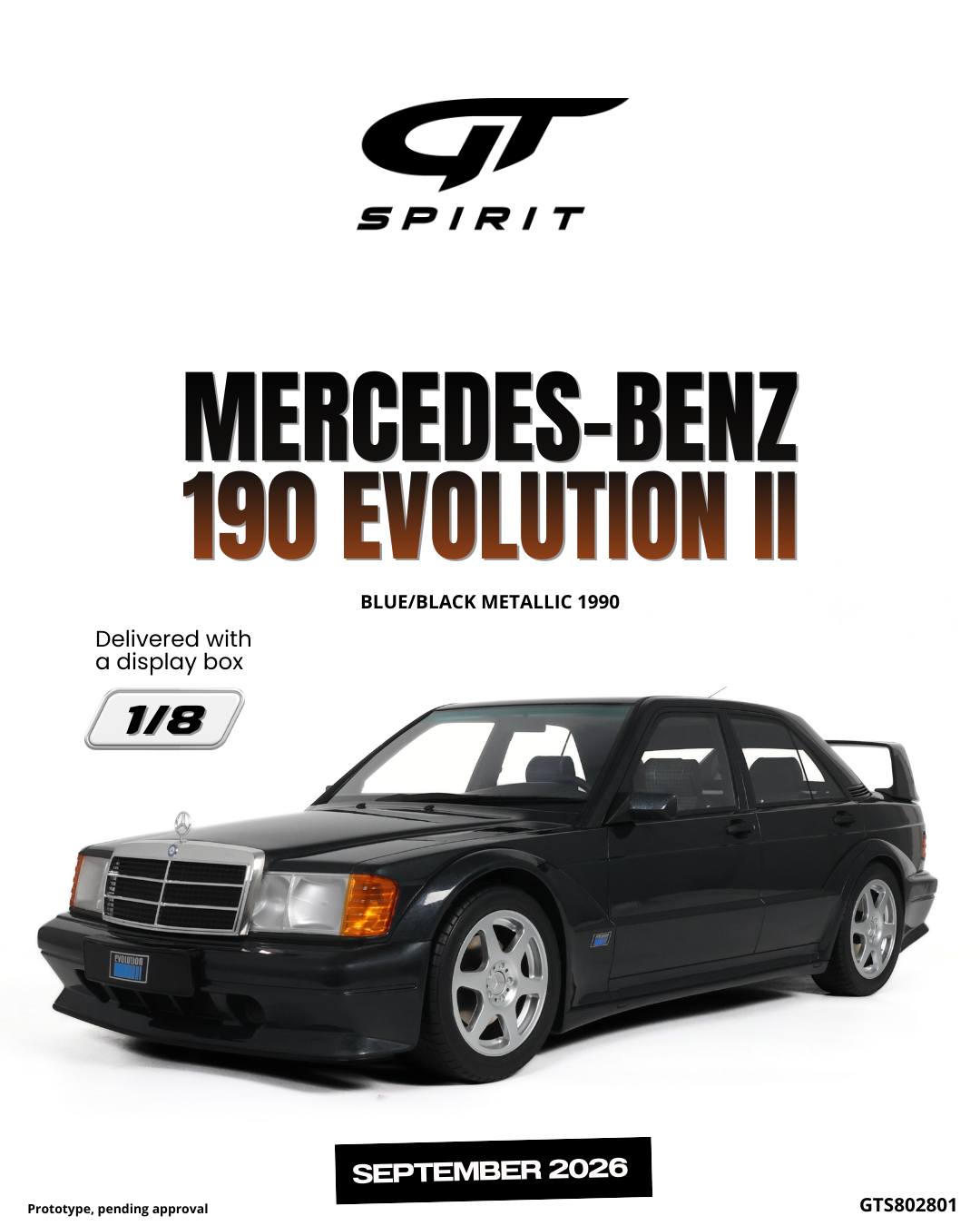 GT Spirit gts802801 1/8 ミニカー レジン プロポーションモデル 2022年モデル ポルシェ MERCEDES BENZ - 190E 2.5 16V EVO II 1990 ブラック（楽天・ディー・ティー・ダブリュー）