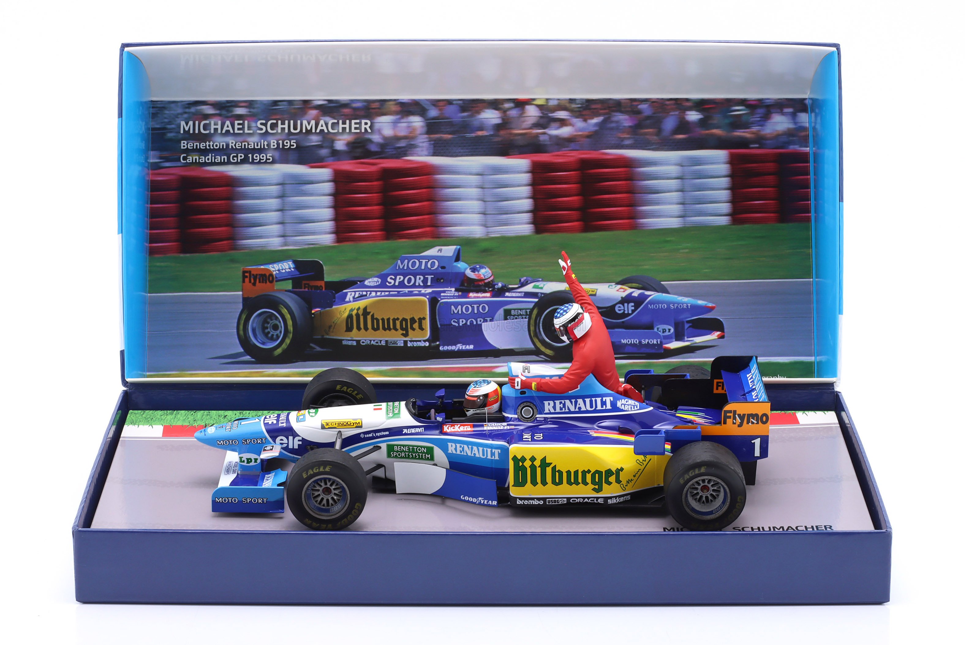 Minichamps ミニチャンプス　1/18 ミニカー ダイキャストモデル 1995年カナダGP BENETTON RENAULT B195 MICHAEL SCHUMACHER CANADIAN GP 1995 (W/FIGURINE ALESI ジャン・アレジフィギュア付き) ギフトパッケージ仕様