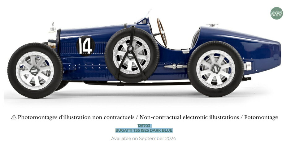 Norev ノレヴ 1/12 ミニカー ダイキャストモデル 1925年モデル ブガッティ BUGATTI - T35 N 14 RACING 1925 ブルー