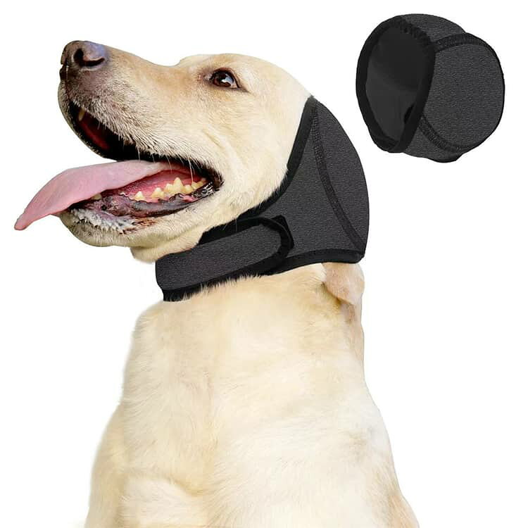 du-mit楽天市場店の犬用 イヤーカバー 犬 イヤーマフ 防水 防音 サポート 耳カバー 水泳 水遊び シャンプー 雷 花火 騒音対策 ペット用 伸縮 面ファスナー S M L｜アングル3