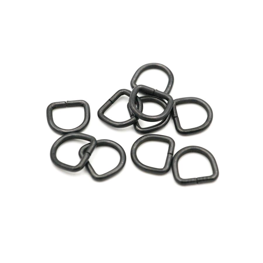 ファスナー引手用Dカン 7.5 mm巾 10個入り ダール（つや消しブラック） レザークラフト 金具