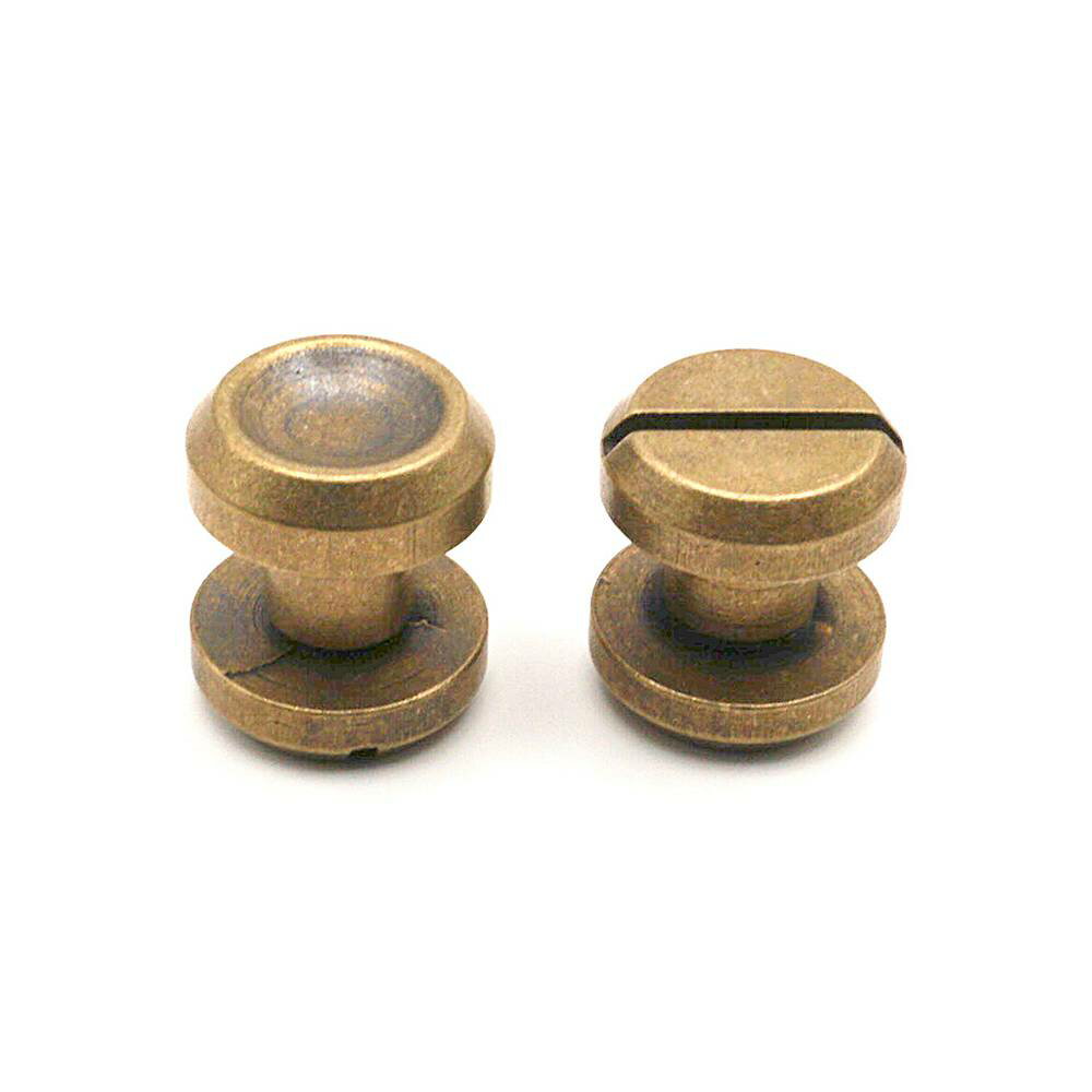真鍮製 組ネジ（ネジカシメ）T03 アンティーク 10mm頭 2個入り 5mm足/7mm足 中国製 レザークラフト 真..