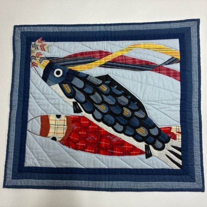 こいのぼり タペストリー 大 阿波しじら織 パッチワーク キルト 材料セット キット ダックリン オリジナル アップリケ 実物大図案入り 青赤 グラデーションボ...