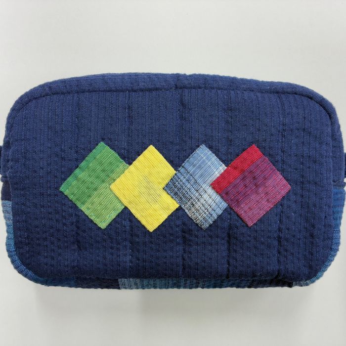 コスメ ポーチ マチがあるポーチ 四角いアップリケ パッチワーク キルト 材料セット キット 阿波しじら織 ダックリン オリジナル 形が可愛い 綿100％