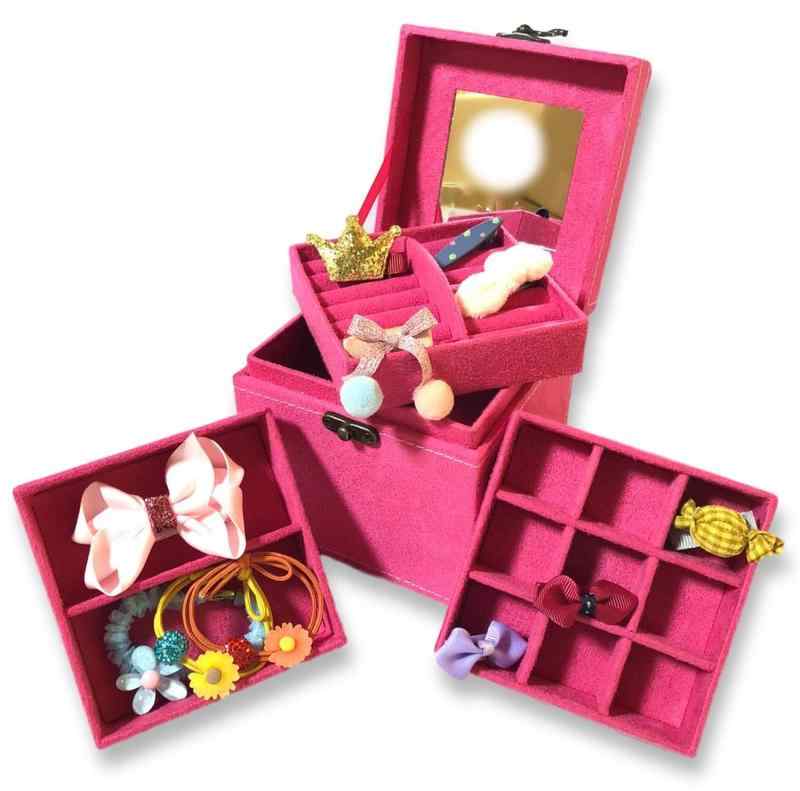 選べる3色 子供用 アクセサリー ケース 3段 ジュエリー ボックス 女の子 鏡付き おもちゃ 宝石箱 収納 ..