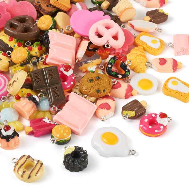 Beadthoven 約100個/箱 混合様式 樹脂ペンダント 模造食品チャーム キュートなスタイル キャンディー ドーナツ チョコレート クッキー フェイク 食べ物 チャーム モデル デコパーツ 飾り用 アク