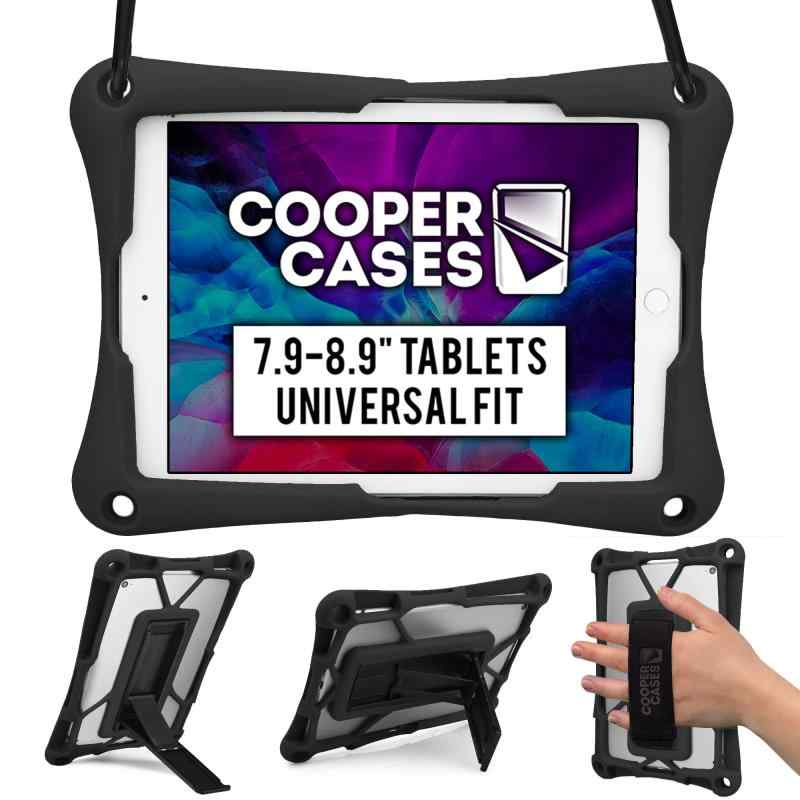 Cooper Cases TROOPER 2K 耐衝撃 ケース 【 7.9-8.9 インチ タブレット 汎用サイズ 】 ショルダー ストラップ スタンド シリコン 吸収 持ち運び 頑丈 丈夫 (ブラック)