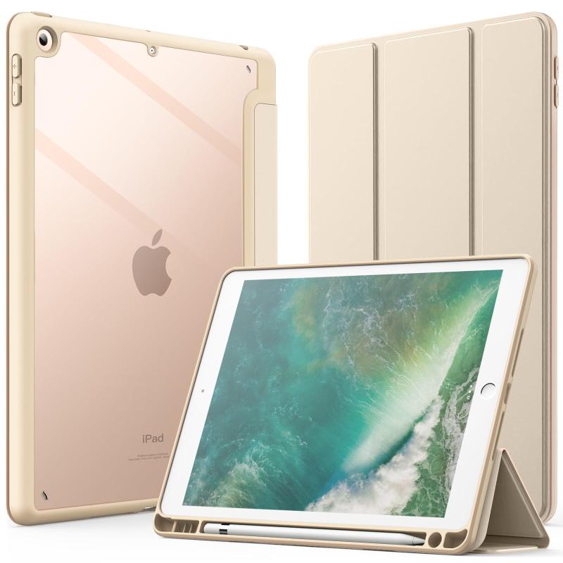 JETech iPad 9.7インチ ケース（第6/5世代、2018/2017モデル用）Pencil収納可能透明バックカバー 薄型 スタンド 衝撃吸収 タブレットカバー オートウェイク/スリープ機能 (ゴールド)の商品画像