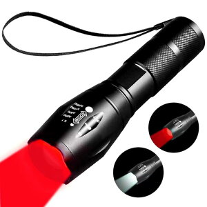 YZYOE充電可能な赤ランプ懐中電灯、戦術懐中電灯 二合一白色光とLED赤色狩猟灯、2パターン、赤色ledライト灯 探査機、夜間観測、天文学、航空。