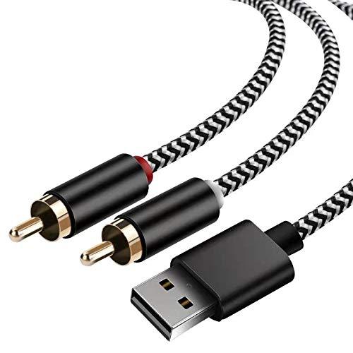 USB変換2RCA男性オーディオケーブルUSB Aラップトップ、Linux、Windows、デスクトップ、PS4などのアンプ、ホームシアター、スピーカー用デバイスと互換性のあるPCステレオYスプリッターコードジ