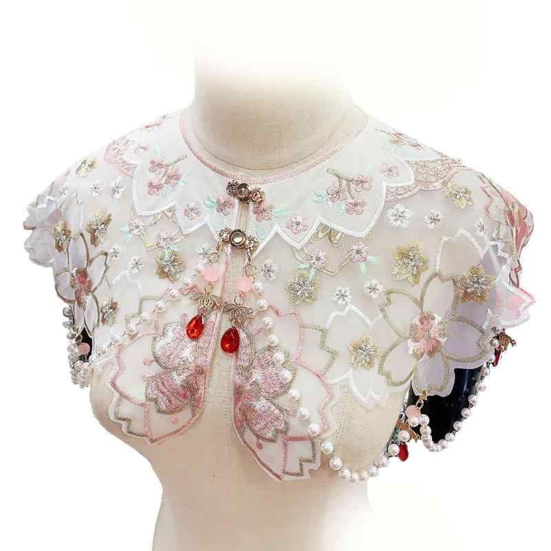 子供用 ショール つけ襟 漢服風 梅の花 刺繍 フリンジ付き 赤 羽織 女の子 ドレスアップ 発表会 結婚式..