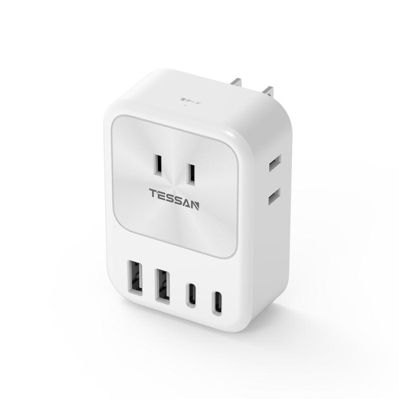 usb コンセント type-c タップ TESSAN 電源タップ USB C充電器 たこあしコンセント 3個AC口 2個タイプA 2個タイプCタコ足配線 マルチタップ 雷ガード付 小型軽量 日本国内でのみ使用可能