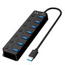USB ハブ 7ポート USB3.0 ハブ ケーブル USB Hub 独立スイッチ付き USB拡張 バスパワー USB3.1 Gen1 5Gbps高速データ転送 在宅勤務 ノートパソコン/PS4/Android/Windows/Linux/Chrome(2)