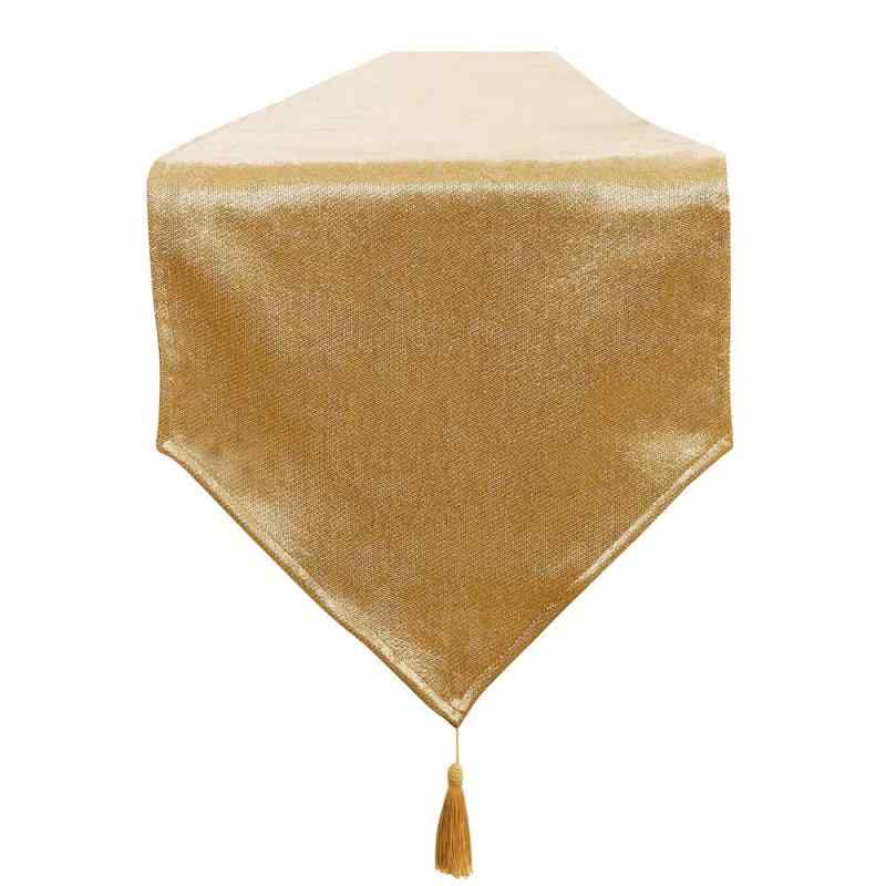 BALCONY &amp; FALCON テーブルランナー タッセル付き 35x180cm 無地 ぴかぴかする素材 類麻 布 おしゃ..