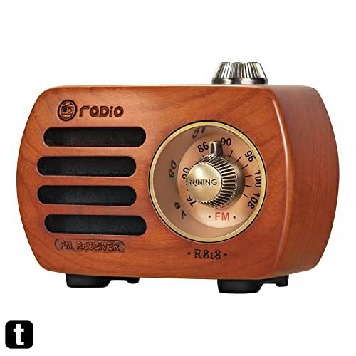 Gemean R-818 木製 ラジオBluetooth スピーカー小型ラジオ ワイドFM レトロ 充電式 ベースプレーヤー AUX 対応 プレゼント (桜材色)