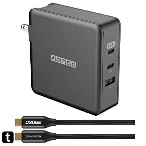 アドテック 140W PD3.1充電器 3ポート(eMarker搭載240W Type-Cケーブル付属)(USB-Cx2+USB-A)(GaN/窒化ガリウム)MacBookPro/iPhone/Android ブラック APD-V140AC