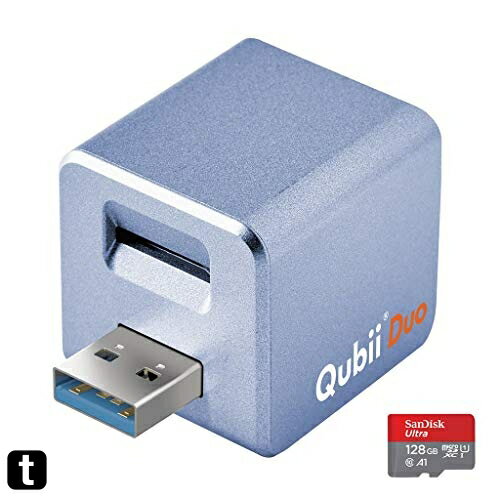 Maktar Qubii Duo USB Type A パープル (microSD 128GB付) 充電しながら自動バックアップ SDロック機能搭載 iphone バックアップ usbメモリ ipad 容量不足解消 写真 動画 音楽 連絡先