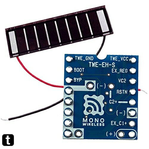 ※他店舗と在庫併用の為、品切れの場合は、ご容赦くださいこの商品についてTWELITE又はTWEITE DIPと組み合わせて使用するエナジーハーベスト制御基板です。ピンヘッダなし品、小型ソーラパネル AM-5815【Panasonic】付属(要はんだ付け)となります。ソーラーパネルのエネルギーをコンデンサーに蓄電し、そのエネルギーを利用して、ごく短い間無線モジュールを動作させます。余剰エネルギーを蓄電デバイス(電気二重層コンデンサー)へ充電する回路が内蔵されていますので、ソーラーパネルが発電しない夜間でも継続的に動作できます。外部回路や追加抵抗により、様々なソーラーパネルを利用できます。推奨ソーラーパネルは、AM-5815【Panasonic】です。 最大出力電力 6mW (5.2V ~1.1mA)推奨以外のソーラーパネルを接続する場合は、開放電圧4V~6V、最大出力電力300mW以下を目安にします。※他店舗と在庫併用の為、品切れの場合は、ご容赦くださいこの商品についてTWELITE又はTWEITE DIPと組み合わせて使用するエナジーハーベスト制御基板です。ピンヘッダなし品、小型ソーラパネル AM-5815【Panasonic】付属(要はんだ付け)となります。ソーラーパネルのエネルギーをコンデンサーに蓄電し、そのエネルギーを利用して、ごく短い間無線モジュールを動作させます。余剰エネルギーを蓄電デバイス(電気二重層コンデンサー)へ充電する回路が内蔵されていますので、ソーラーパネルが発電しない夜間でも継続的に動作できます。外部回路や追加抵抗により、様々なソーラーパネルを利用できます。推奨ソーラーパネルは、AM-5815【Panasonic】です。 最大出力電力 6mW (5.2V ~1.1mA)推奨以外のソーラーパネルを接続する場合は、開放電圧4V~6V、最大出力電力300mW以下を目安にします。