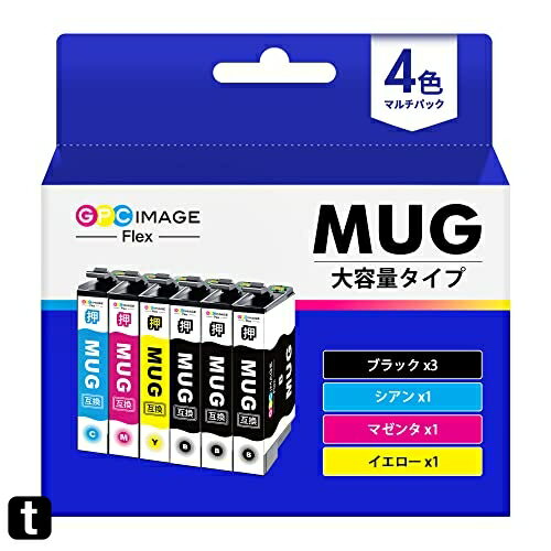 GPC Image Flex MUG-4CL マグカップ インク エプソン 対応 インクカートリッジ マグカップ MUG 4色パック MUG-BK 黒 2（合計6本セット）エプソン 用 EW-452A EW-052A インク 大容量 E