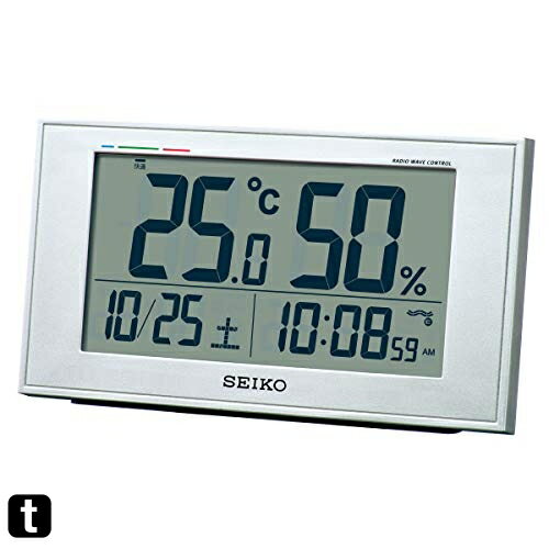 セイコークロック 置き時計 目覚まし時計 電波 デジタル カレンダー 快適度 温度湿度表示 銀色メタリック 本体サイズ:8.5×14.8×5.3cm BC417S