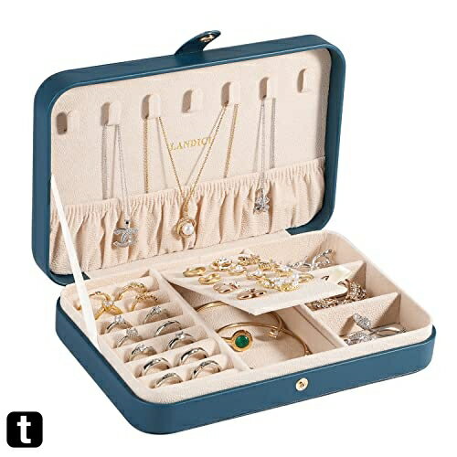 LANDICI ジュエリーボックス PUレザージュエリーケース ジュエリーボックス 指輪置きジュエリー収納ケース 携帯用 持ち運び 仕切り付き宝石箱 jewelry box organizer じゅえりーぼっくす ネックレス イヤリング