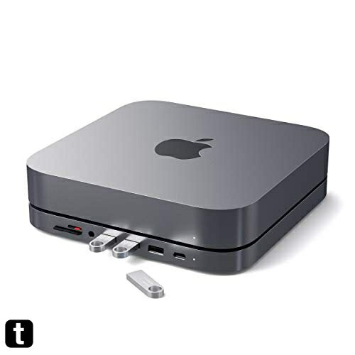 Satechi USB-C アルミニウム スタンド & ハブ (スペースグレイ) (2018/2020 Mac Mini対応) USB-C データポート、 Micro/SDカードリーダー、 USB 3.0、 ヘッドホンジャック