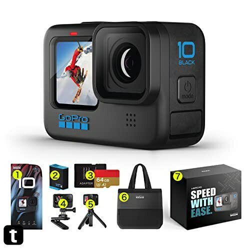 GoPro HERO10 Black アップグレード アクションカメラ ゴープロ 人気アクションカム （HERO10Black本体+認定SDカード(64GB) + 予備バッテリー+ Shortyミニ延長ポール+クリップマウント+ギフトボック