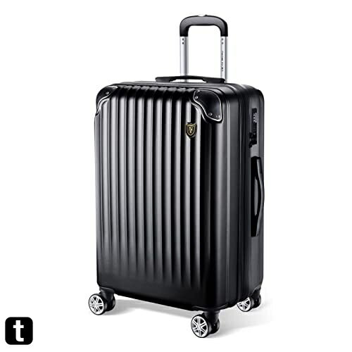 [New Trip] スーツケース キャリーケース 大型 キャリーバッグ 拡張機能付き 超軽量 耐衝撃 静音 360度回転 ダブルキャスター TSAローク ファスナータイプ 旅行 ビジネス 出張 入院（Mサイズ、4-7泊、ブラック）