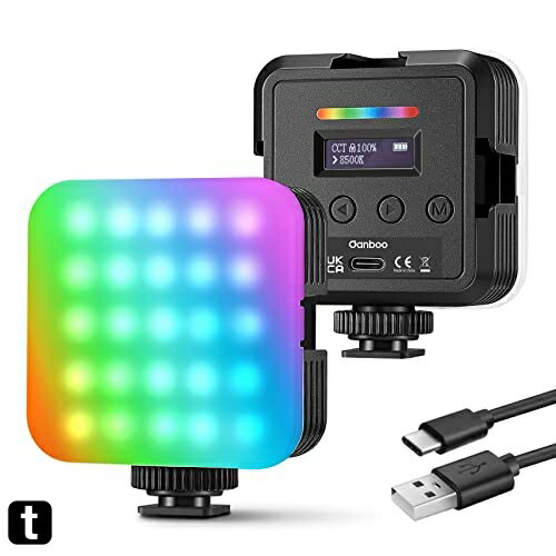 GANBOO ミニマグネット式RGB LEDビデオライト RGB61 ポケットサイズ 360°フルカラー カメラライト 2000mAhバッテリー/コールドシュー/CRI 97+/20種シーン/2500K-8500K色温度