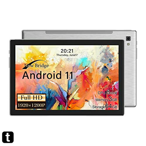 ニュー ブリッジ タブレット 10.1インチ 最新Android11 解像度1920*1200 オクタコアプロセッサー メモリー3GB+内蔵ストレージ64GB Bluetooth GPS リアカメラ約500万画素 オートフォーカス機能搭載
