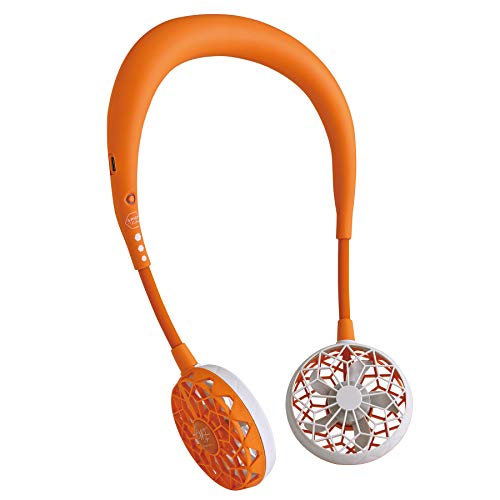 首掛け扇風機 WFan ダブルファン ハンズフリー ver.2.0 オレンジ SPICE OF LIFE(スパイス) 安全性テスト済 静音 3段風量 7時間連続使用 首かけ フィット感 ニッケル マスクファン 熱中症対策 USB 300回
