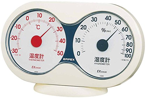 エンペックス気象計 温度計・湿度計 オフホワイト (約)H9.4×W15×D3.5cm