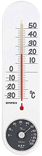 エンペックス気象計 温度計・湿度計 ホワイト (約)H29.5×W7.7×D1.8cm