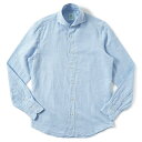 Finamore フィナモレ SERGIO BARI/460073 C0476 コットン・リネン カッタウェイカラーシャツ BLUE