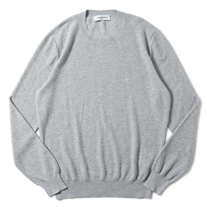 GRANSASSO グランサッソ フレッシュコットン ジャガード ニット クルーネック ロングスリーブ 57101/20683 L.GRAY
