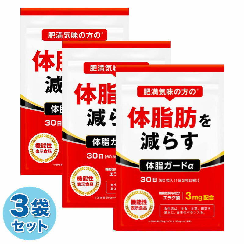 3袋セット 体脂肪を減らす ダイエットサプリ カルニチン BCAA 体脂ガードα エラグ酸 内臓脂肪 皮下脂肪 30日分×3袋 送料無料 機能性表示食品