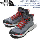 ノースフェイス シューズ レディース ベクティブファストパックミッドフューチャーライト VECTIV Fastpack Mid FUTURELIGHT THE NORTH FACE NF02223 Light＆Fastをコンセプトにした,軽量防水ミッドカットシューズ。 アッパーには,必要十分な強度と通気性をもつリップストップメッシュ生地に,ミクロ単位のポリウレタン繊維を吹き重ねたナノフィルム状の防水透湿素材FUTURELIGHT(THE NORTH FACE独自研究開発素材)を採用。 適度な通気性をもちながら,優れた防水性で水の浸入を軽減。 ミッドソールには,3D TPUプレートと一体化したロッカー構造ボトムを採用し,安定性とクッション性を両立。 アウトソールは,多方向に優れたグリップ力と屈曲性をもつ,サーフェスコントロールラバーを使用。 暖かい季節の小屋泊やハイキングに適した軽量なシューズです。 【Fabric】 FUTURELIGHTメンブレン メッシュアッパー TPUトゥガード OrthoLiteX55フットベッド 3D TPUプレート ハイリバウンドEVAミッドソール Surface Control ラバーアウトソール 【Function】 VECTIV軽量防水トレッキングシューズ 摩耗性に優れた軽量メッシュアッパー FUTURELIGHT防水透湿メンブレン フォアフット部の3D TPUプレートが歩行安定性をサポート ロッカー構造ハイリバウンドEVAミッドソール グリップ力の高いSurface Controlラバーアウトソールを採用 ラグの深さ4mm 【原産国】 ベトナム 【Size】 7 7.5 8 8.5 9 9.5 10 10.5 11 11.5 12 【Weight】 約346g(9インチ/片足) 【Color】 TNFブラック×ヴァナディスグレー ミリタリーオリーブ×TNFブラック メルドグレー×アスファルトグレー ※プリントの柄の出方には若干の個体差がございます。あらかじめご了承ください。 ※ブラウザやお使いのモニター環境により,掲載画像と実際の商品の色味が若干異なる場合があります。 ※在庫状況は常に変動しているため,欠品中の場合もございます。 予めご了承ください。ノースフェイス シューズ レディース ベクティブファストパックミッドフューチャーライト VECTIV Fastpack Mid FUTURELIGHT THE NORTH FACE NF02223 Light＆Fastをコンセプトにした,軽量防水ミッドカットシューズ。 アッパーには,必要十分な強度と通気性をもつリップストップメッシュ生地に,ミクロ単位のポリウレタン繊維を 吹き重ねたナノフィルム状の防水透湿素材FUTURELIGHT(THE NORTH FACE独自研究開発素材)を採用。 適度な通気性をもちながら,優れた防水性で水の浸入を軽減。 ミッドソールには,3D TPUプレートと一体化したロッカー構造ボトムを採用し,安定性とクッション性を両立。 アウトソールは,多方向に優れたグリップ力と屈曲性をもつ,サーフェスコントロールラバーを使用。 暖かい季節の小屋泊やハイキングに適した軽量なシューズです。 ※プリントの柄の出方には若干の個体差がございます。あらかじめご了承ください。 ※ブラウザやお使いのモニター環境により,掲載画像と実際の商品の色味が若干異なる場合があります。 ※在庫状況は常に変動しているため,欠品中の場合もございます。 予めご了承ください。