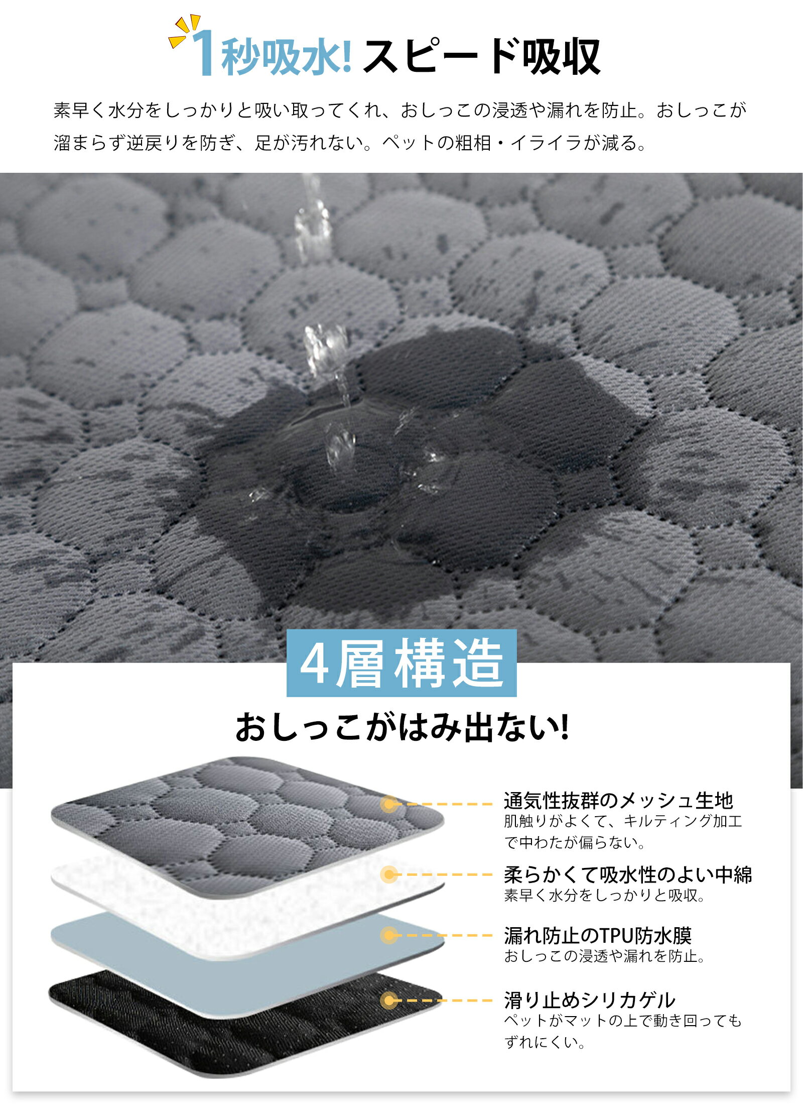 ＼★クーポン利用で10%OFF★／【2枚セット】ペットシーツ 洗える　漏れ防止 トイレマ...