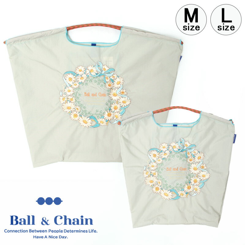 Rakuten - 【正規品】ボールアンドチェーン エコバッグ ball&chain WREATH リース 花 P.GRAY P.グレー オリジナル Mサイズ Lサイズ ショッピングバッグ トートバッグ A4 刺繍 ball and chain