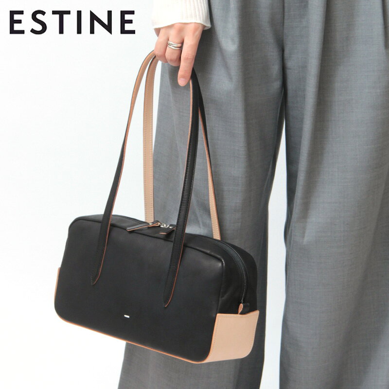 エスティーヌ バッグ ESTINE トートバッグ ミニボストン 横長バッグ ロジカル 肩掛け 2way 本革 ヌメ革 ブラック 黒 日本製 レディース 1076870