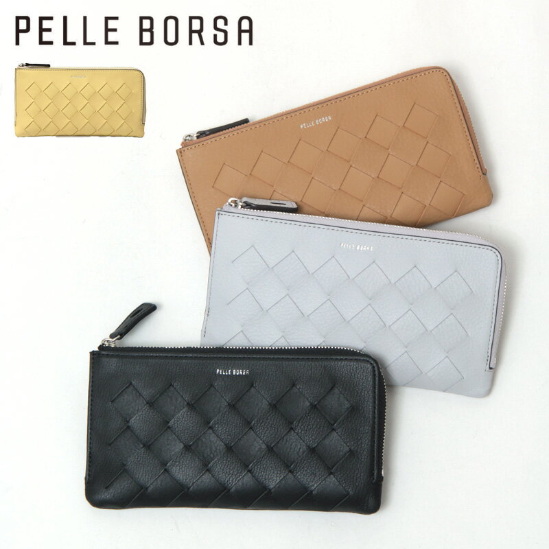 Rakuten - 【10％クーポン】ペレボルサ 財布 PELLE BORSA 長財布 ミニ長財布 レディース メッシュ L字ファスナー 本革 クロノウィーブ CHRONO WEAVE pelleborsa 5843