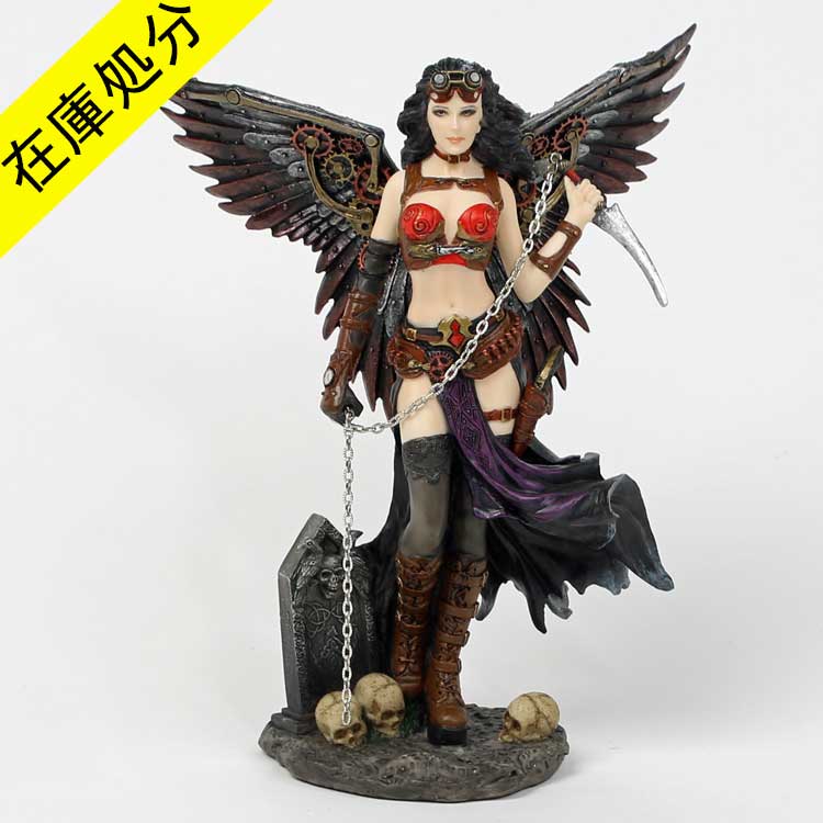 【在庫処分 SALE】「ブラックエンジェル」女性の戦士フィギュア「Steampunk Winged Warrior」チェーンブレードを持った女性ヴォーリア 羽 かっこいい 置物 フィギュア アニメオタク 黒髪 海外雑貨 海外インテリア