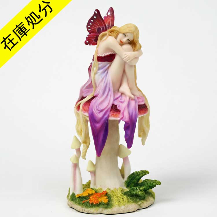 【在庫処分 SALE】「Fairy land」キノコに座ってる妖精「Littlest fairy by Selina Fenech」 羽 蝶 キノコ 森の妖精 置物 フィギュア 子供部屋にも Veronese