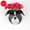 【21日まで サマーSALE】【アウトレット品】BorderCollieWallVase ボーダーコリー 壁掛け ウォールベース おしゃれ 可愛い 動物 花束 ドライフラワー 一輪挿し 一輪 小物入れ 歯ブラシ入れ 収納 オブジェ インテリア 陶器 ボーダー コリー 花瓶 犬 QuailCeramics