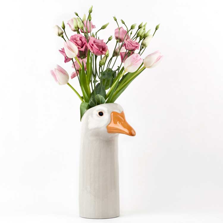 楽天海外雑貨のドゥナパールGooseFlowerVase ガチョウの花瓶 Quail Ceramics クエイル 雑貨 グッズ 花瓶 インテリア 一輪挿し 鳥 鵞鳥 グース かわいい おしゃれ おもしろ アニマル 海外 北欧 陶器 置物 プレゼント ギフト 誕生日 記念日