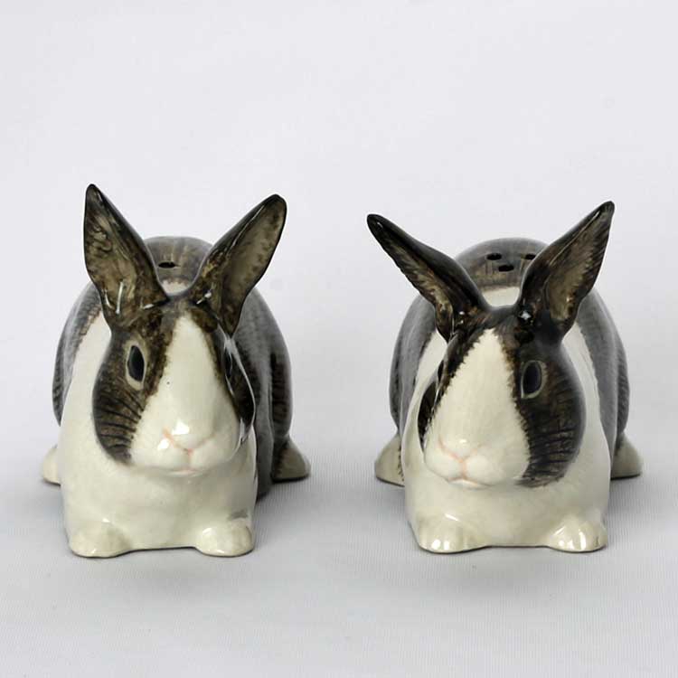 楽天海外雑貨のドゥナパールDutch Rabbit grey and white S&P ソルト＆ペッパーセット イギリス Quail Ceramics 置物 オブジェ インテリア 北欧 モダン 磁器 ヨーロッパ ペット うさぎ