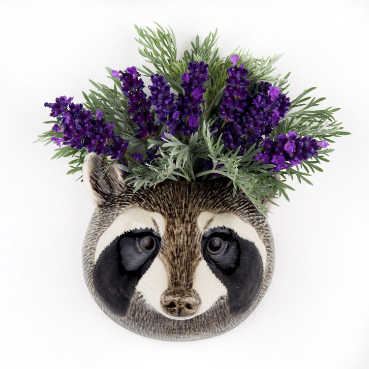 Raccoon Wall Vase アライグマの壁掛け イギリス Quail Ceramics アニマルヘッド アニマル雑貨 動物雑貨 動物 置物 オブジェ インテリア 陶器 花瓶 アライグマ あらいぐま ラクーン Raccoon