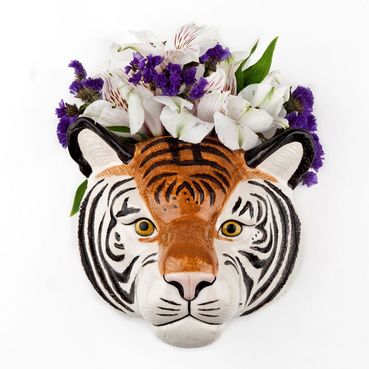 Tiger WallVase アニマルヘッド(トラ 虎 Quail Ceramics 壁掛け オブジェ ハンティングトロフィー インテリア 北欧 モダン 磁器 ヨーロッパ フラワー グリーン ポット ウォールポケット