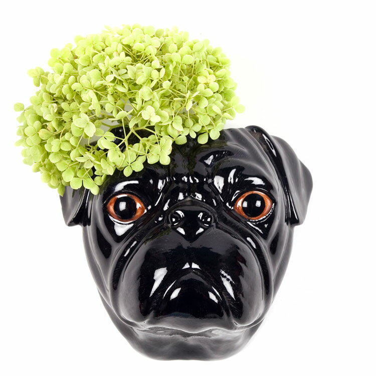 Pug Wall Vase Black イギリス Quail Ceramics 動物 置物 オブジェ インテリア 陶器 アニマルヘッド 犬 花瓶 パグ 黒 ペット 壁掛け花瓶 わんこ わんちゃん パグ 北欧雑貨 モダン イギリス